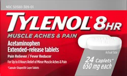 Tylenol 8 Hour Muscle Aches & Pain Relief Extended-Release Tablets with 650 mg Acetaminophen, Fever Reducer & Pain Medicine for Muscles, Joints, Body, and Backache Pain Relief, 24 Count