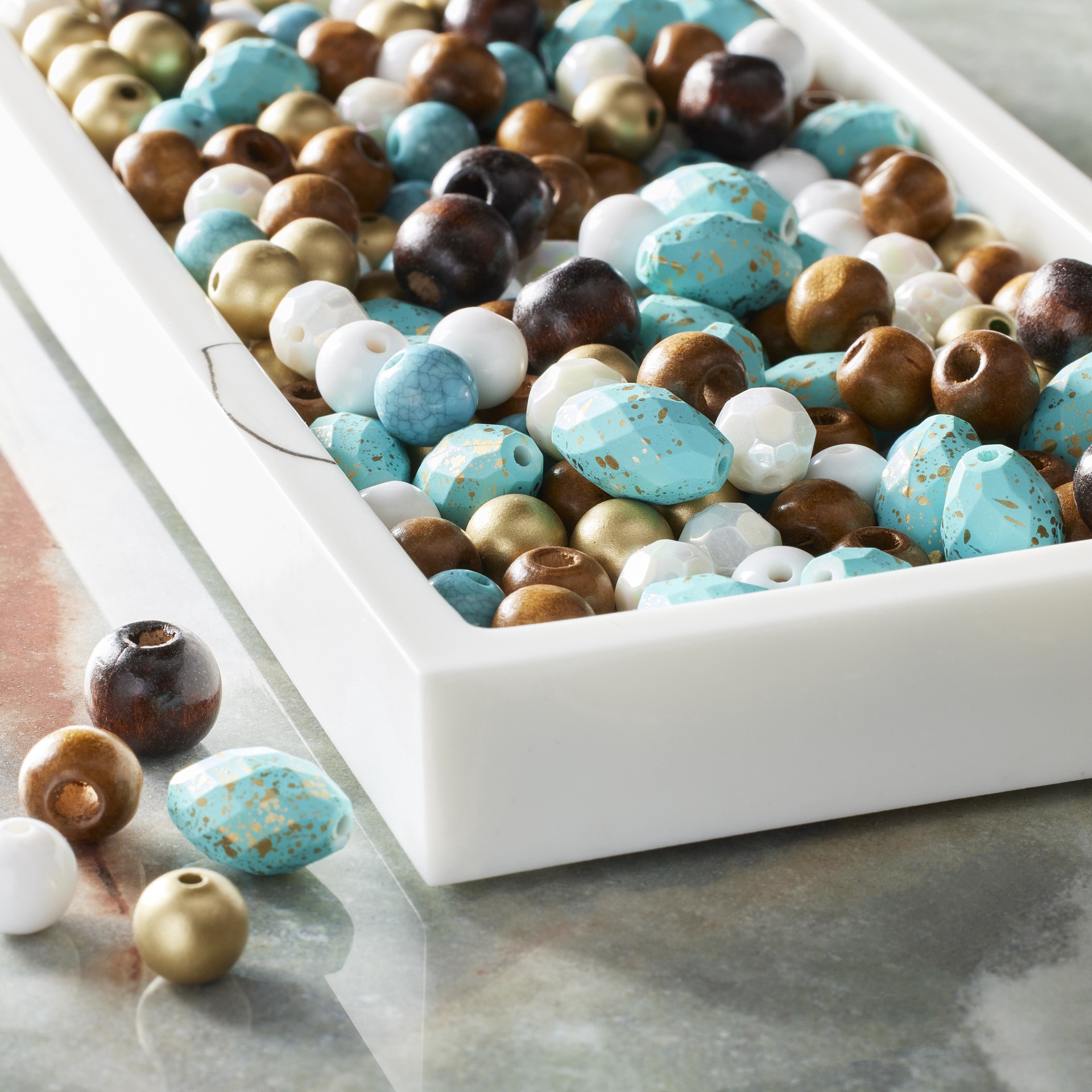 slide 3 of 3, Mixed White, Brown & Turquoise Craft Beads By Bead Landing, 10mm x 17mm