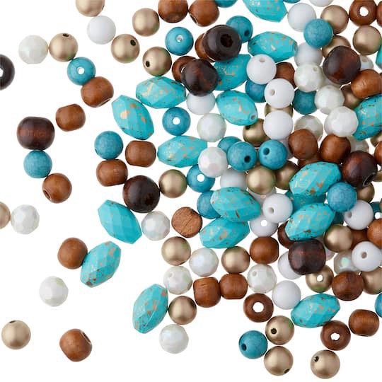 slide 1 of 3, Mixed White, Brown & Turquoise Craft Beads By Bead Landing, 10mm x 17mm
