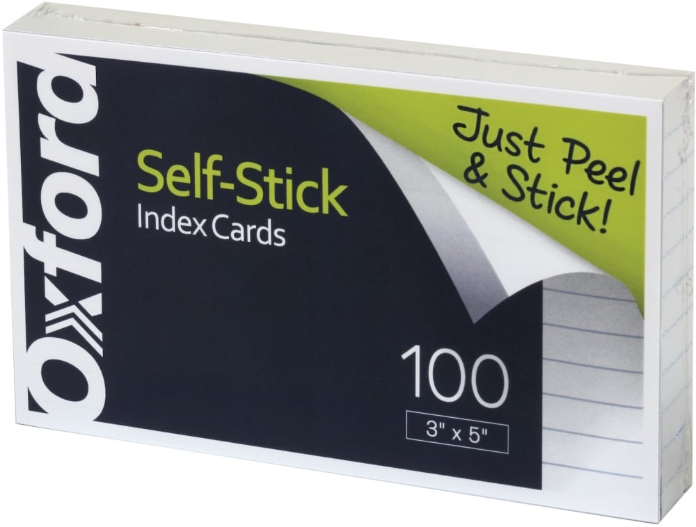 slide 1 of 1, Oxford Self-Stick Index Cards 3 x 5 Ruled White 100 Per Pack, 100 ct; 3 in x 5 in