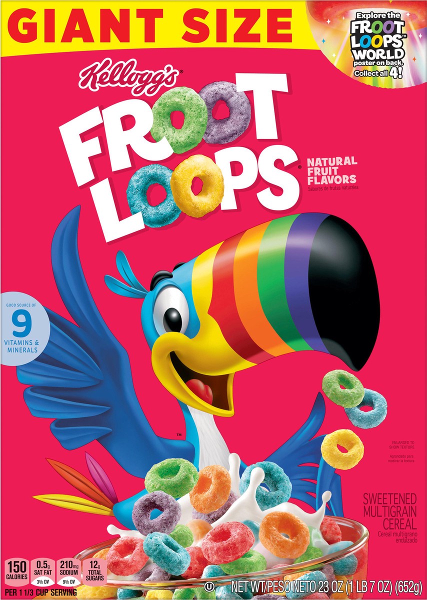 slide 6 of 12, Froot Loops Kellogg's Froot Loops Breakfast Cereal Original, Kids Cereal, 23 oz, 23 oz