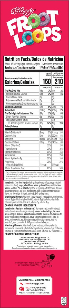 slide 2 of 12, Froot Loops Kellogg's Froot Loops Breakfast Cereal Original, Kids Cereal, 23 oz, 23 oz