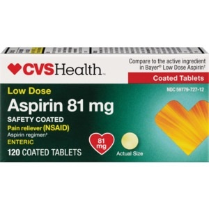 slide 1 of 1, CVS Health Low Dose Aspirin 81mg Enteric Coated Tablets, 120 ct