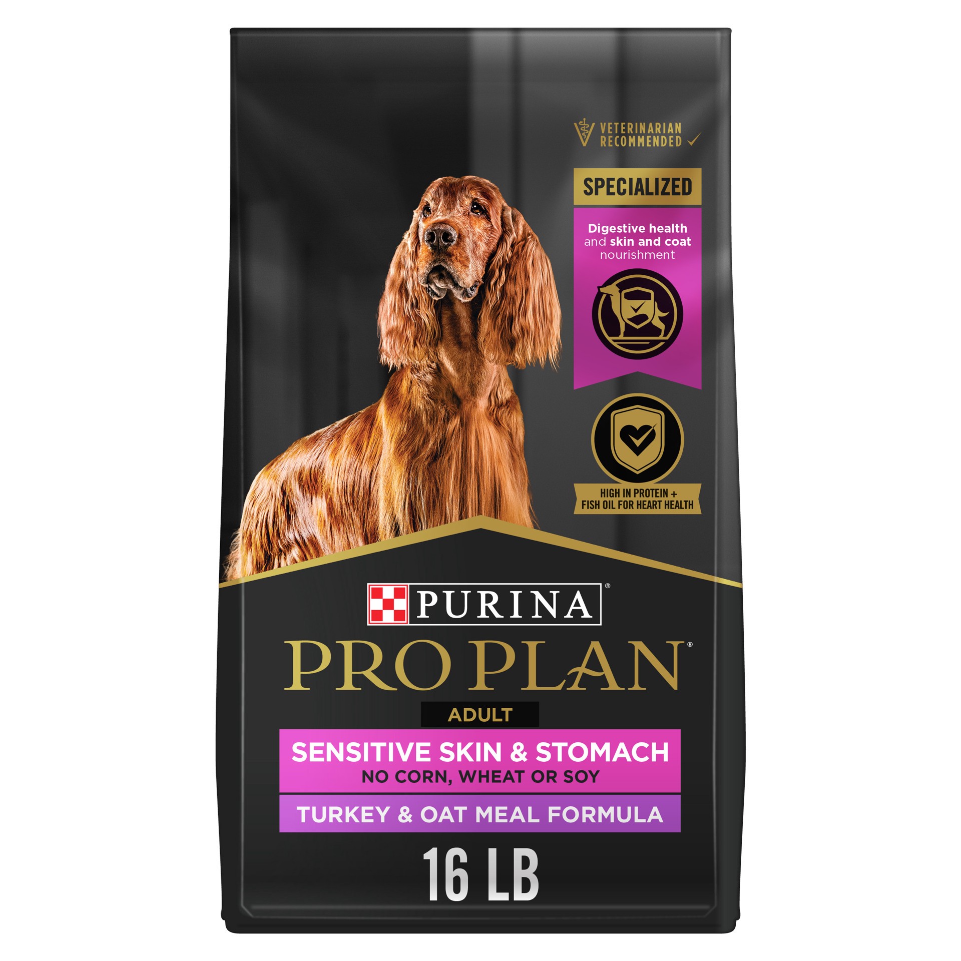 slide 1 of 7, Purina Pro Plan Sensitive Skin and Stomach Dry Dog Food Turkey and Oat Meal, 16 lb