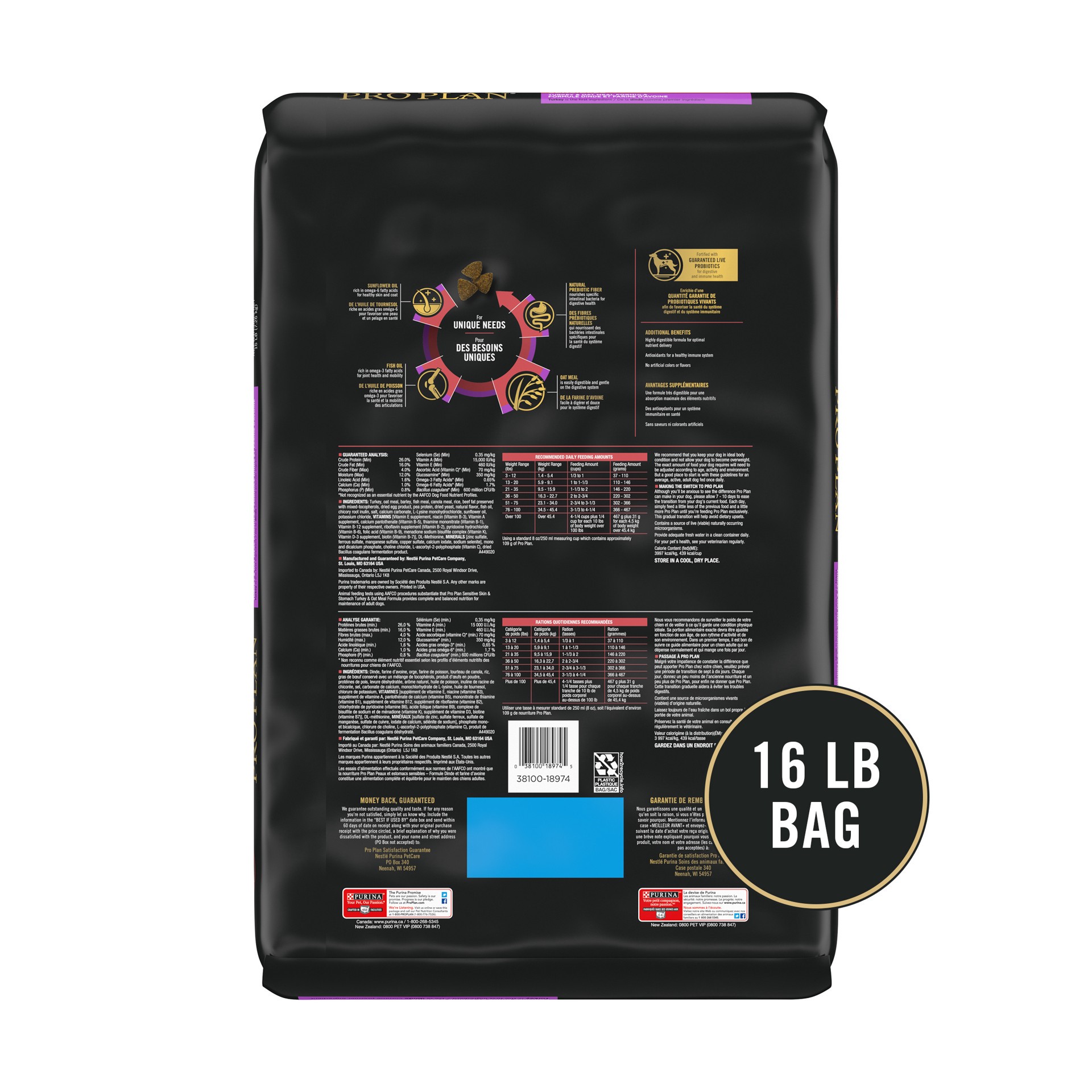 slide 2 of 7, Purina Pro Plan Sensitive Skin and Stomach Dry Dog Food Turkey and Oat Meal, 16 lb