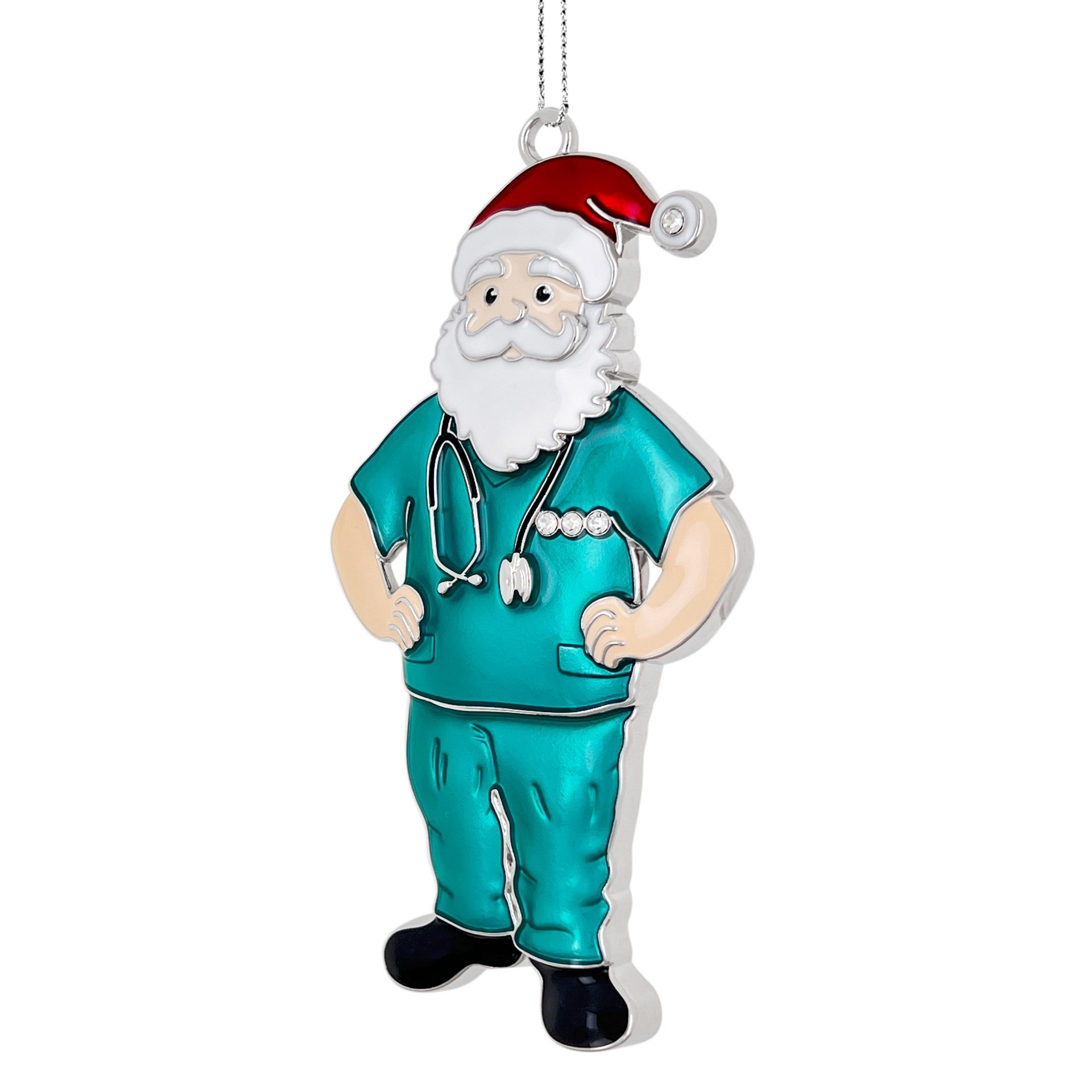 slide 2 of 3, 4" Teal Doctor Santa Metal Ornament By Ashland, 2.23 in x 0.32 in x 4 in
