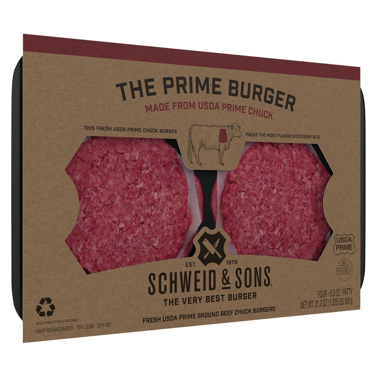 slide 5 of 9, Schweid & Sons Prime Burger - 21.2 Oz, 5.3 oz