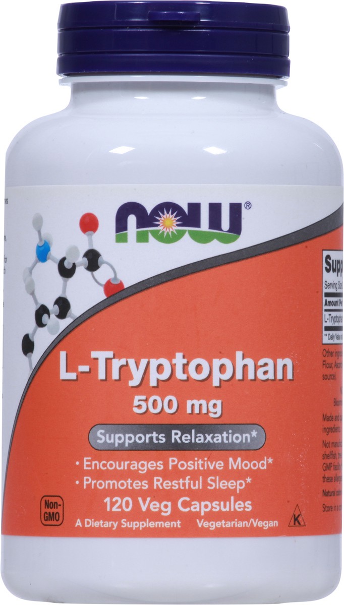 slide 5 of 9, NOW L-Tryptophan 500 mg - 120 Veg Capsules, 120 ct