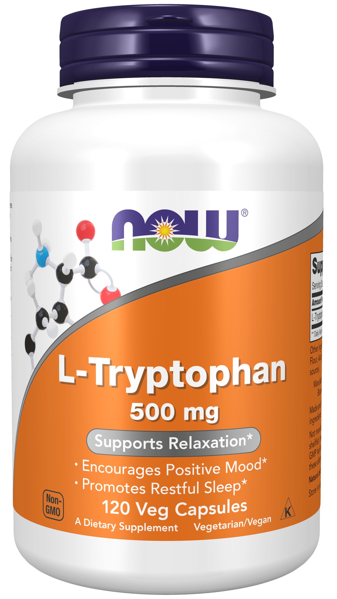 slide 1 of 9, NOW L-Tryptophan 500 mg - 120 Veg Capsules, 120 ct