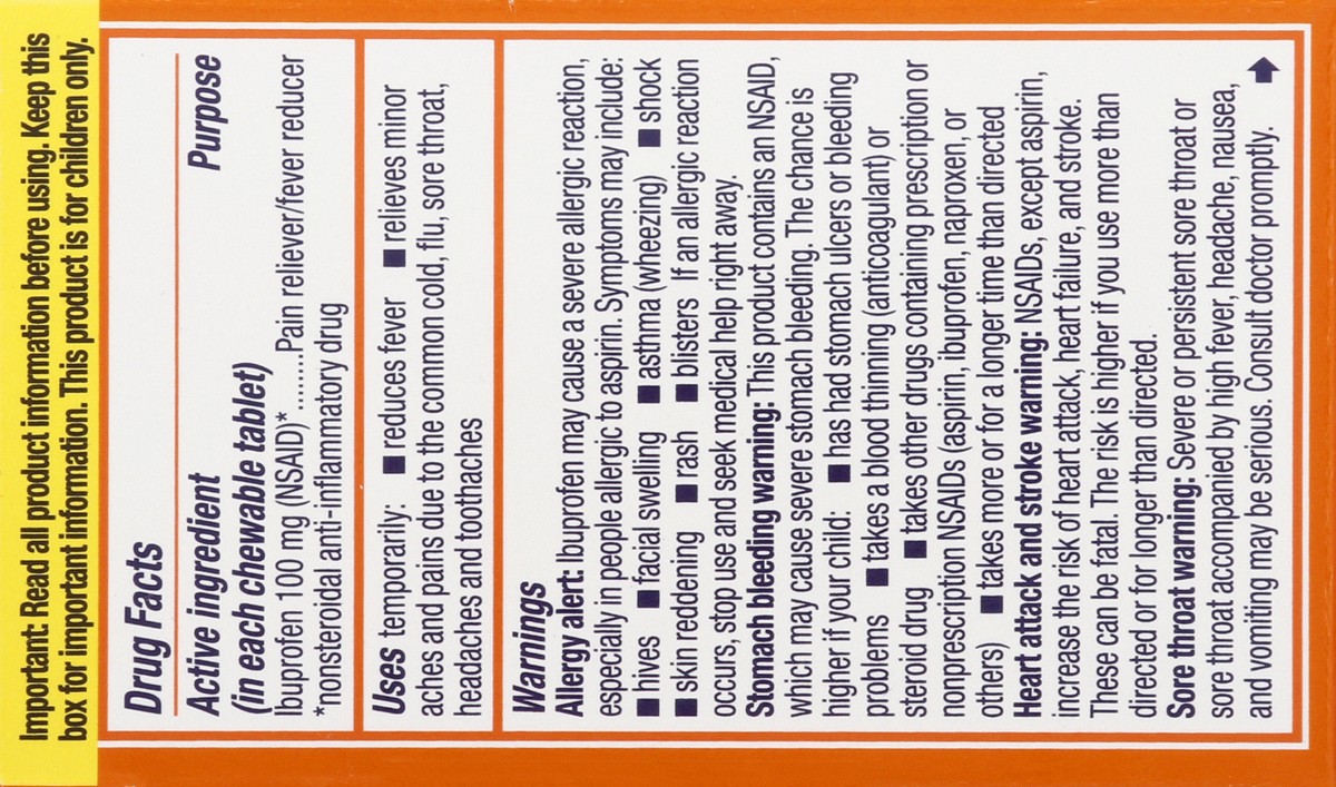 slide 7 of 11, Children's Motrin Dye-Free Chewable Tablets with Ibuprofen, Kids' Fever Reducer & Pain Reliever for Sore Throat, Fever, Toothache & Pain Relief, Grape Flavor, 24 ct, 24 ct