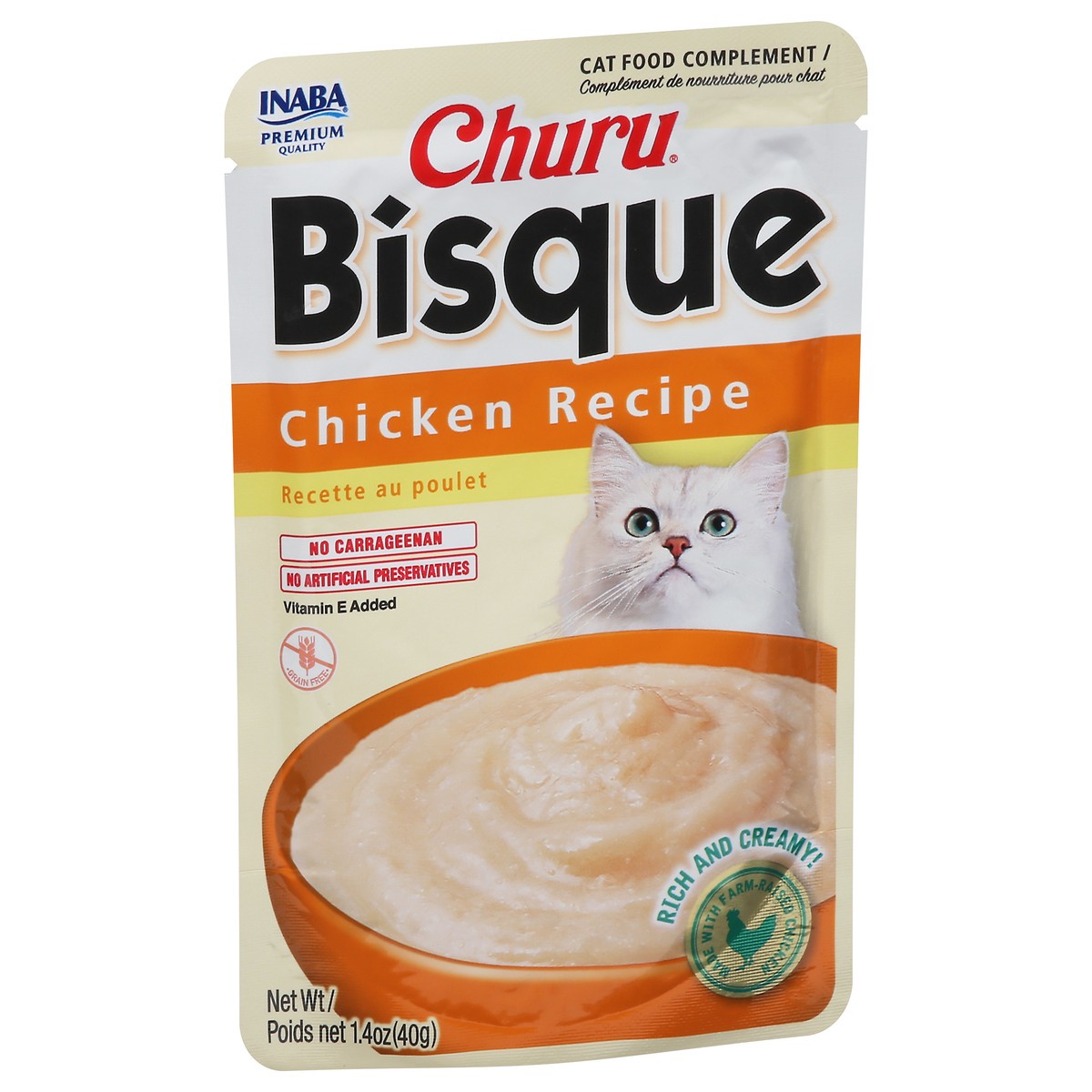 slide 4 of 13, Inaba Churu Bisque for Cats, Creamy Lickable Purée Side Dish with Vitamin E, 1.4 Ounces, Chicken Recipe, 1 ct