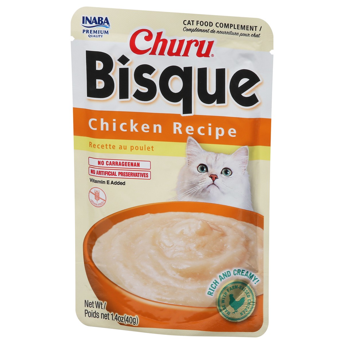 slide 6 of 13, Inaba Churu Bisque for Cats, Creamy Lickable Purée Side Dish with Vitamin E, 1.4 Ounces, Chicken Recipe, 1 ct