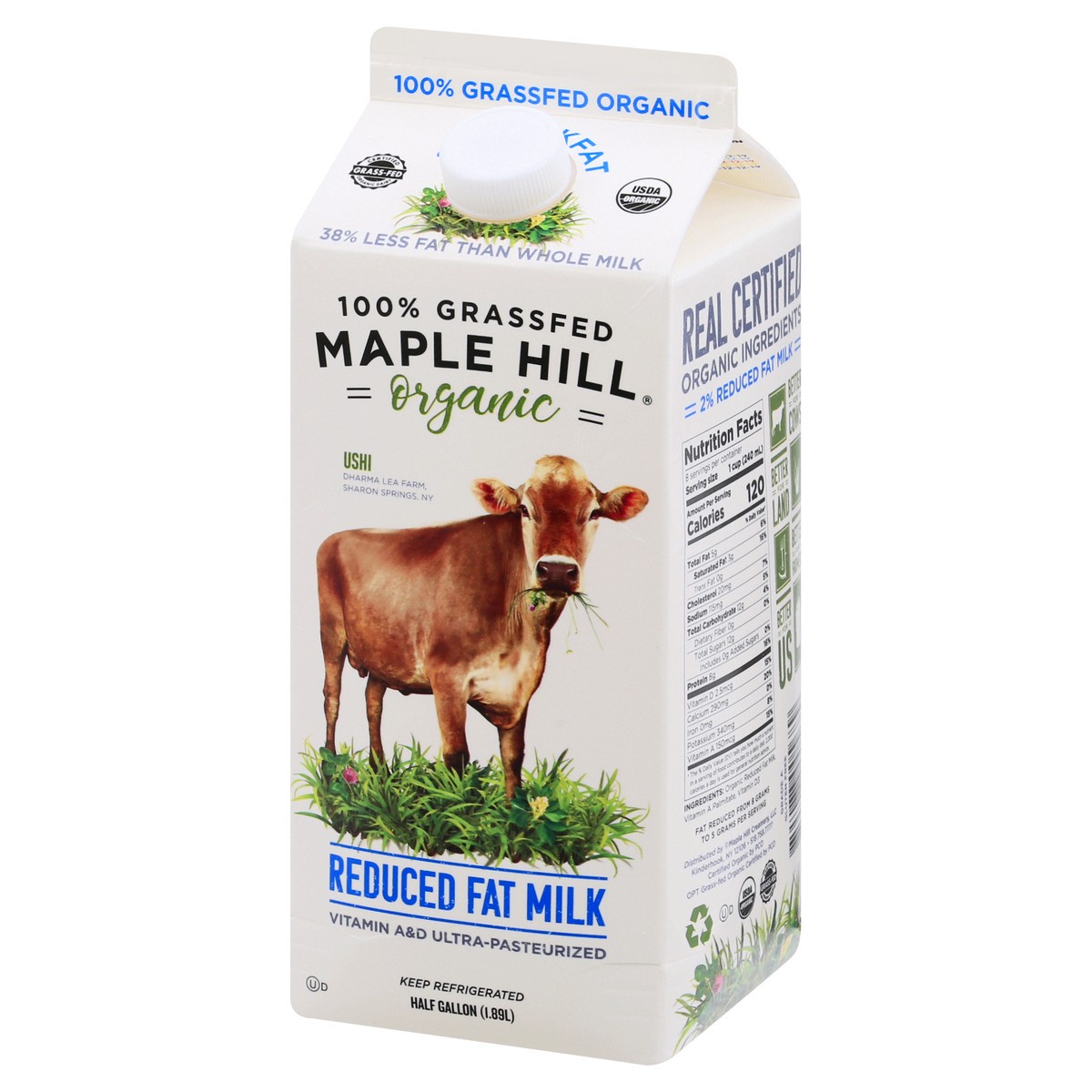 slide 3 of 9, Maple Hill Organic Reduced Fat Organic Milk 0.5 gl, 64 fl oz