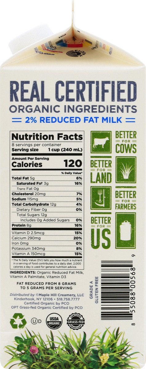 slide 8 of 9, Maple Hill Organic Reduced Fat Organic Milk 0.5 gl, 64 fl oz
