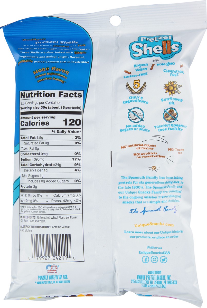 slide 6 of 9, Unique Snacks Original Pretzel Shells 3.70 oz, 3.7 oz