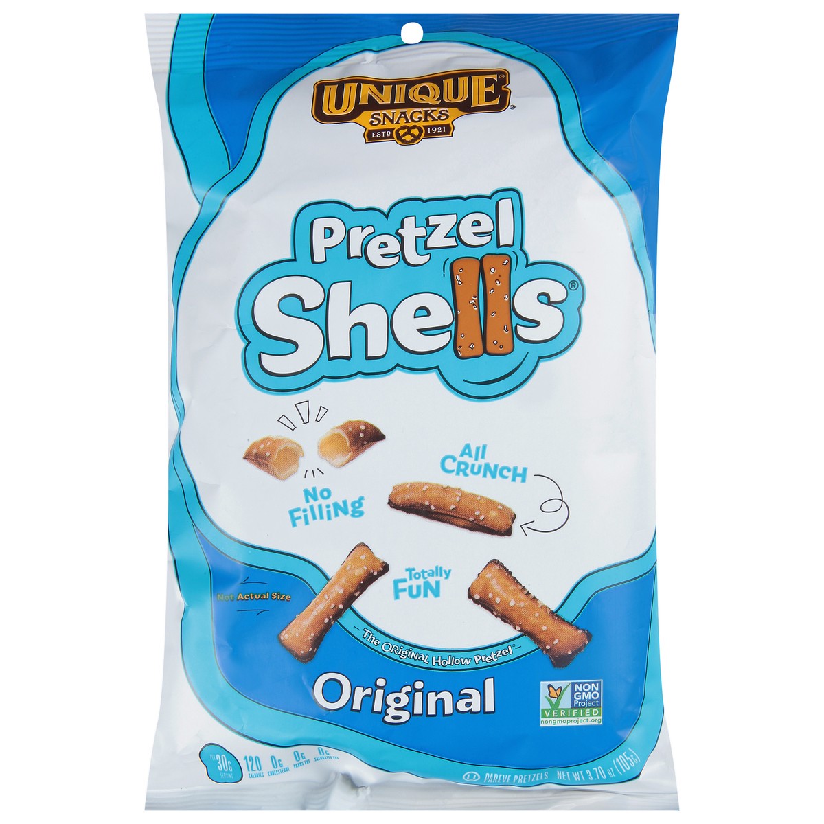 slide 1 of 9, Unique Snacks Original Pretzel Shells 3.70 oz, 3.7 oz