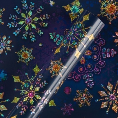 slide 1 of 1, Papyrus Jewel Tone Snowflakes Wrapping Paper, 1 ct