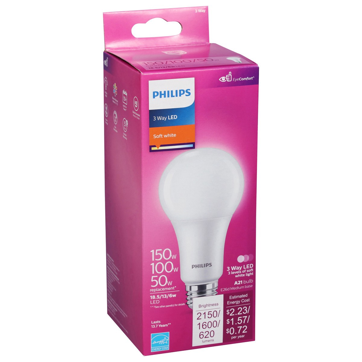 slide 9 of 9, Philips 18.5-Watt (150-Watt) A21 3-Way Led Light Bulbs, 1 ct