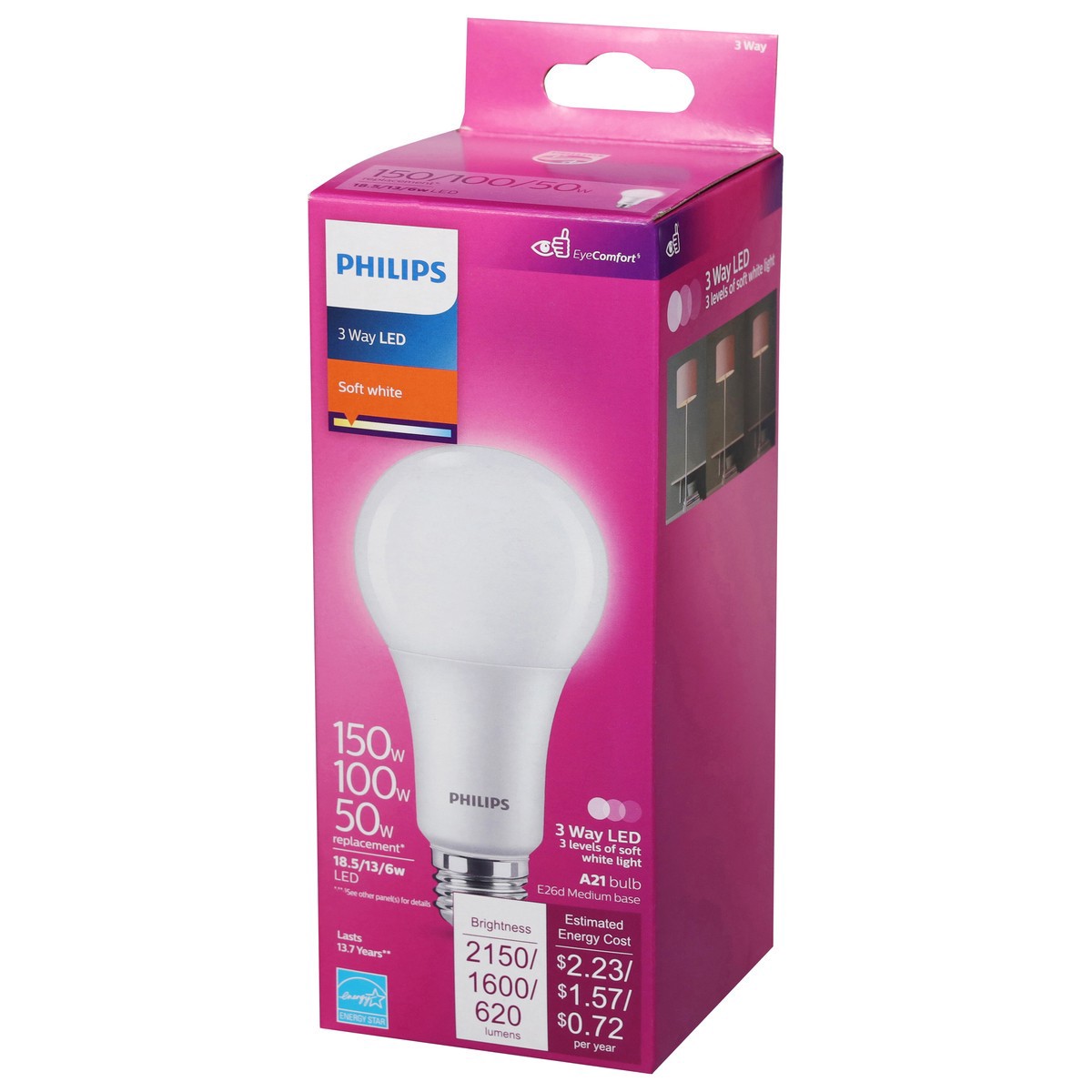 slide 5 of 9, Philips 18.5-Watt (150-Watt) A21 3-Way Led Light Bulbs, 1 ct