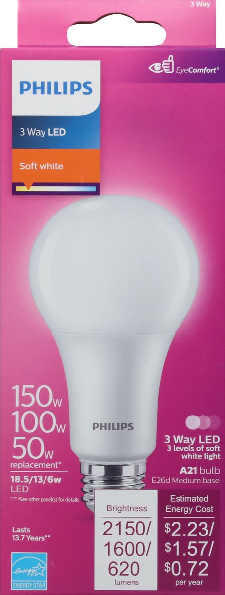 slide 8 of 9, Philips 18.5-Watt (150-Watt) A21 3-Way Led Light Bulbs, 1 ct