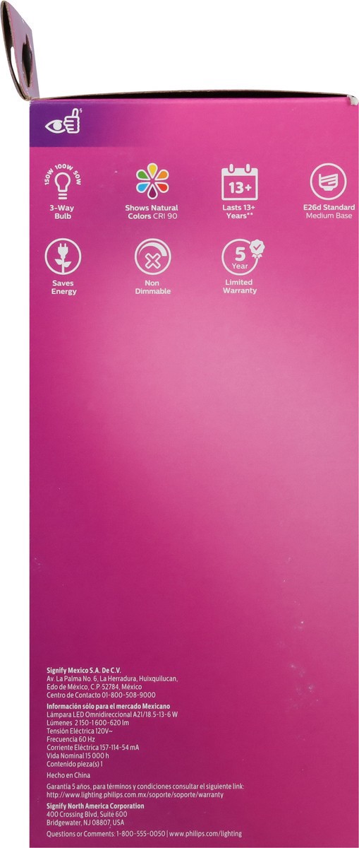 slide 4 of 9, Philips 18.5-Watt (150-Watt) A21 3-Way Led Light Bulbs, 1 ct