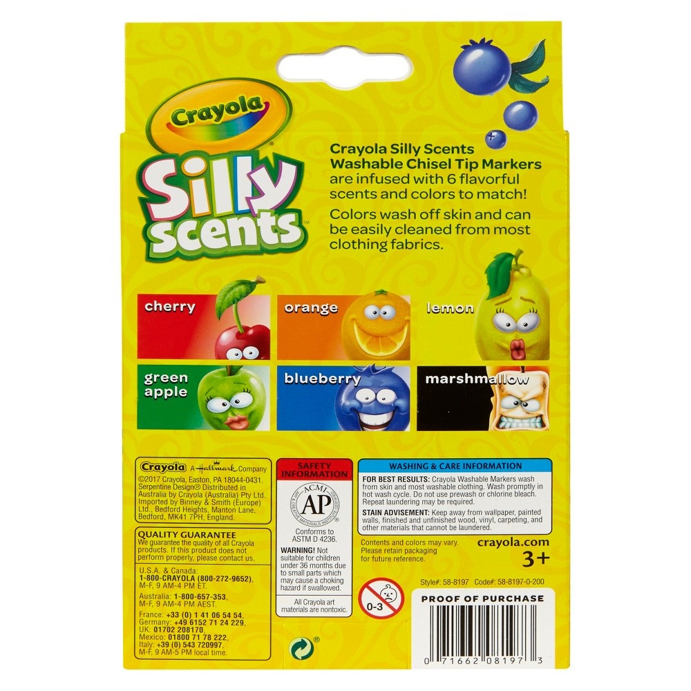 slide 4 of 9, Crayola Silly Scents Markers Washable Chisel Tip, 6 ct