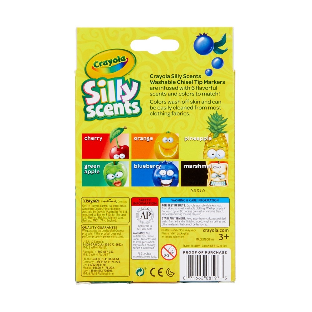 slide 7 of 9, Crayola Silly Scents Markers Washable Chisel Tip, 6 ct
