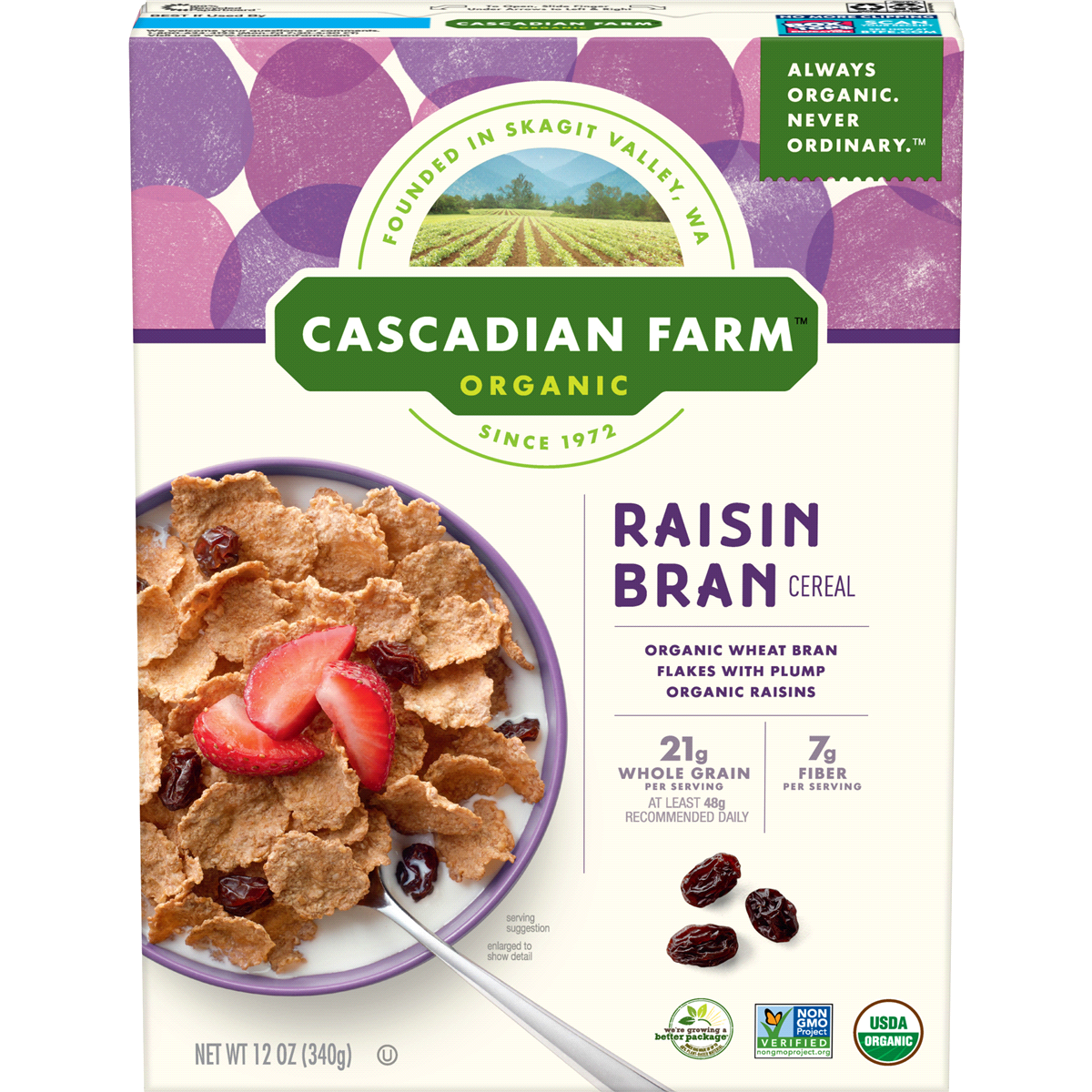 slide 1 of 1, Cascadian Farm Cereal, Raisin Bran, 14 oz