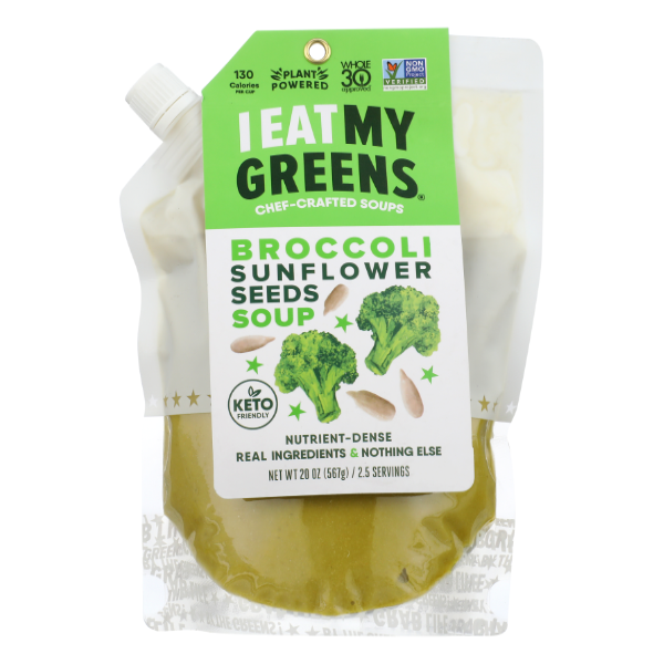 slide 1 of 1, I EAT MY GREENS Emg Broccoli Sunflower Seed Soup, 20 fl oz