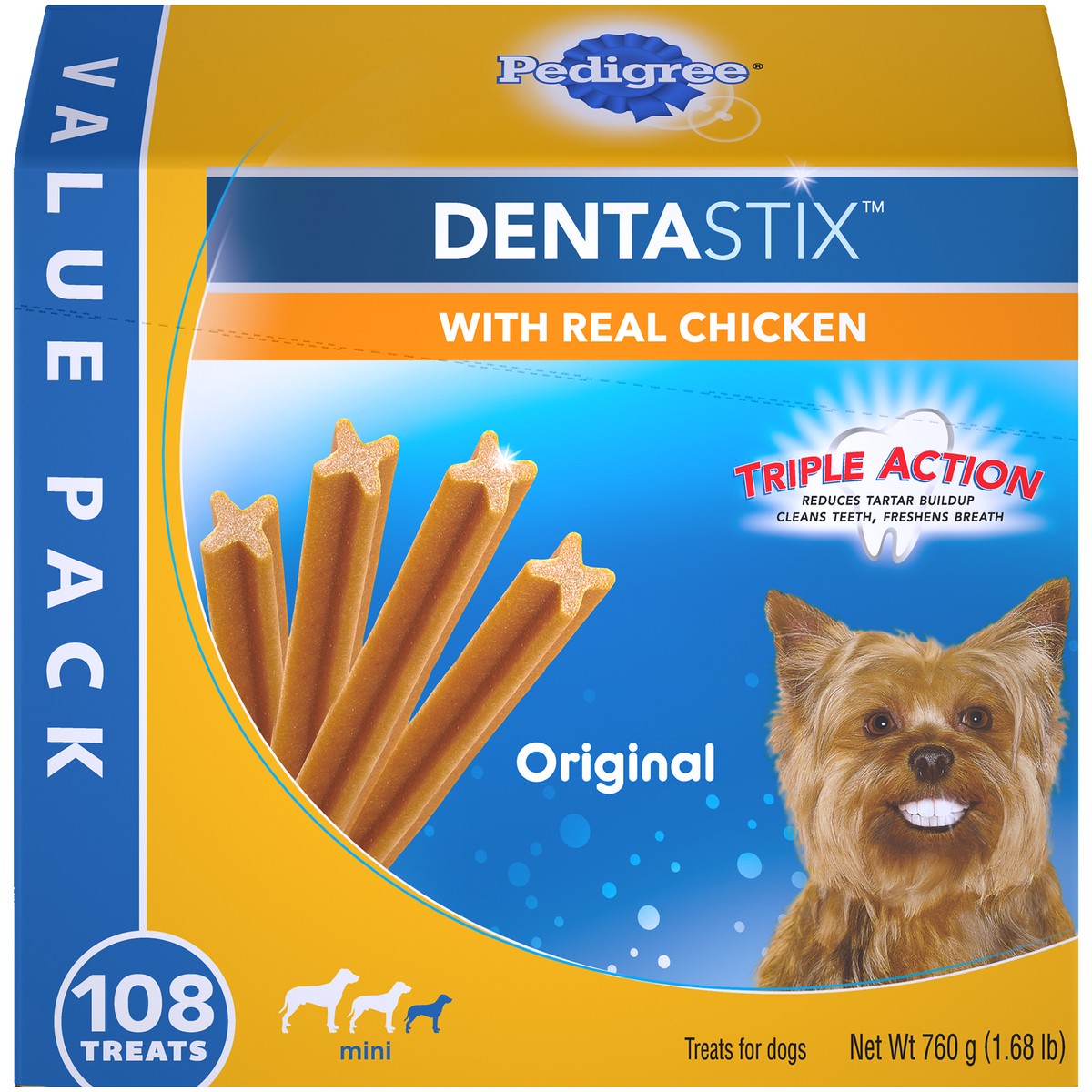 slide 1 of 9, Pedigree Dentastix Original Chicken Dental Dog Treats - 108ct, 26.1 oz