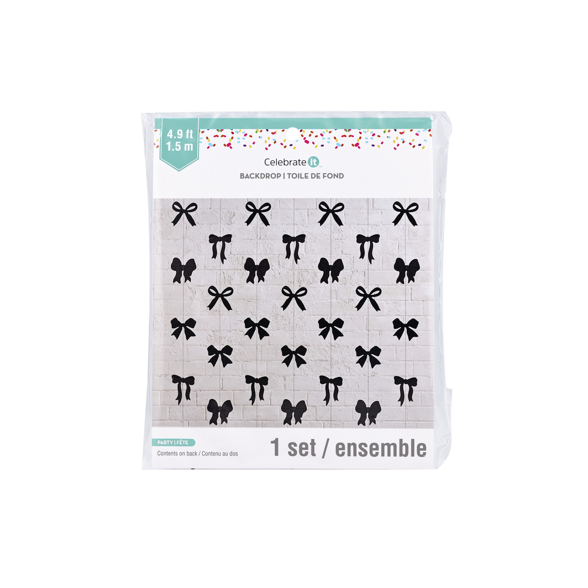 slide 3 of 3, 5ft. Black Bow Garland Backdrop By Celebrate It, 5 ft