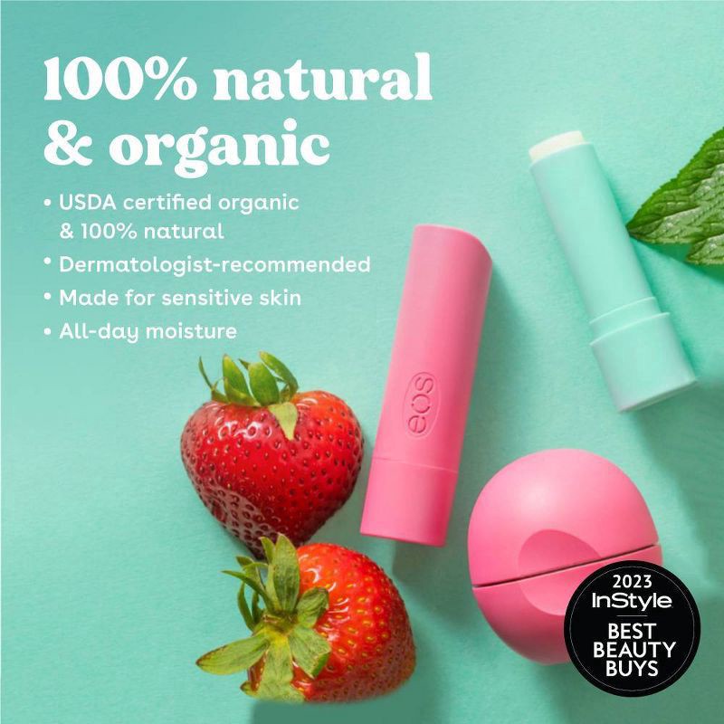 slide 3 of 7, eos 100% Natural Organic Pomegranate Raspberry/Vanilla Bean/Strawberry Sorbet/Sweet Mint Lip Balm 4 - 0.14 oz Tubes, 4 ct