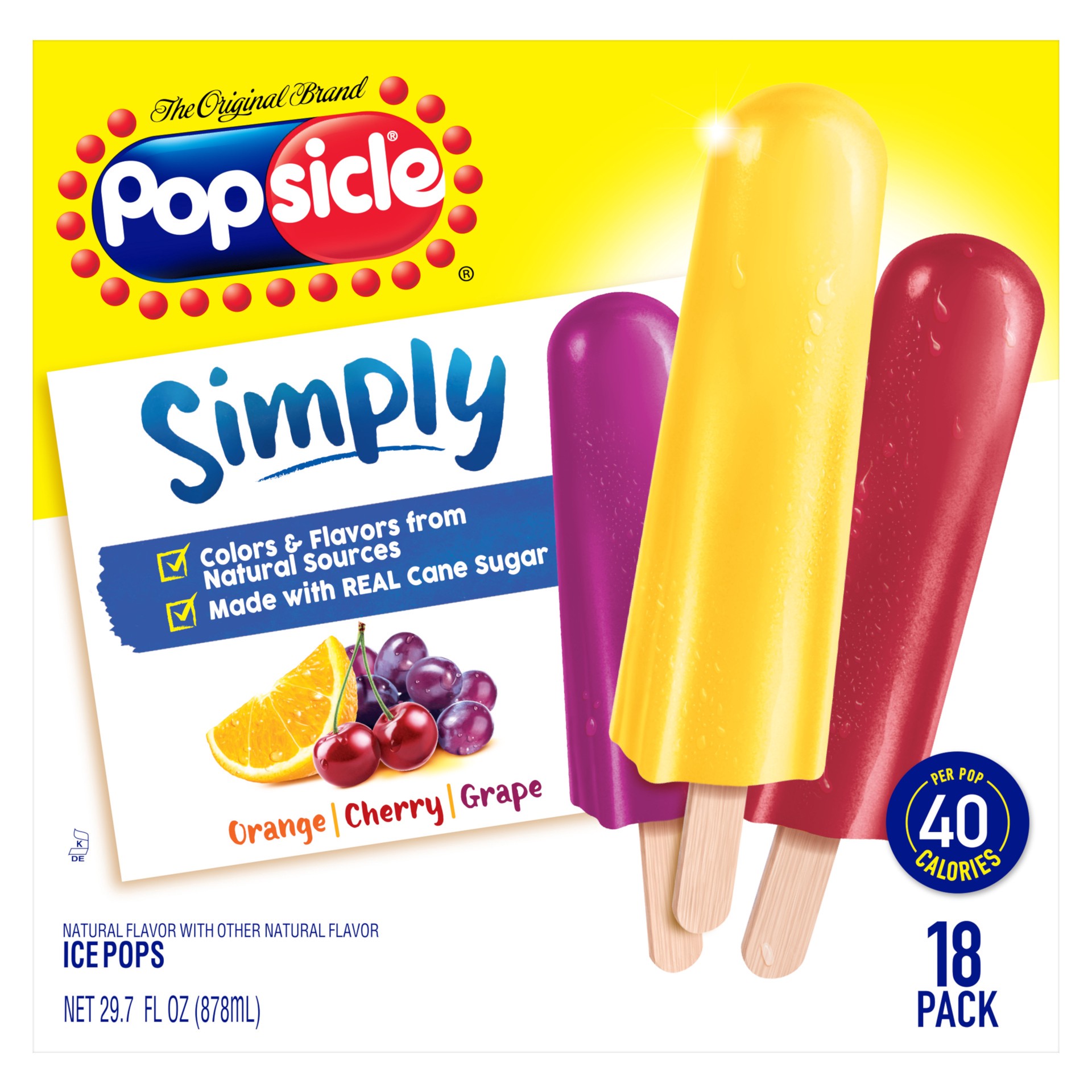slide 1 of 5, Popsicle Ice Pop Orange Cherry Grape Flavor Ice Pops, 18 ct, 18 ct