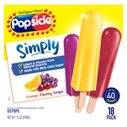 Popsicle Ice Pop Orange Cherry Grape Flavor Ice Pops, 18 ct