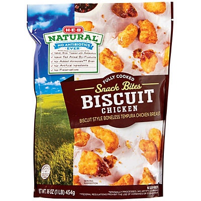 slide 1 of 1, H-E-B Natural Fully Cooked Chicken Biscuit, 16 oz