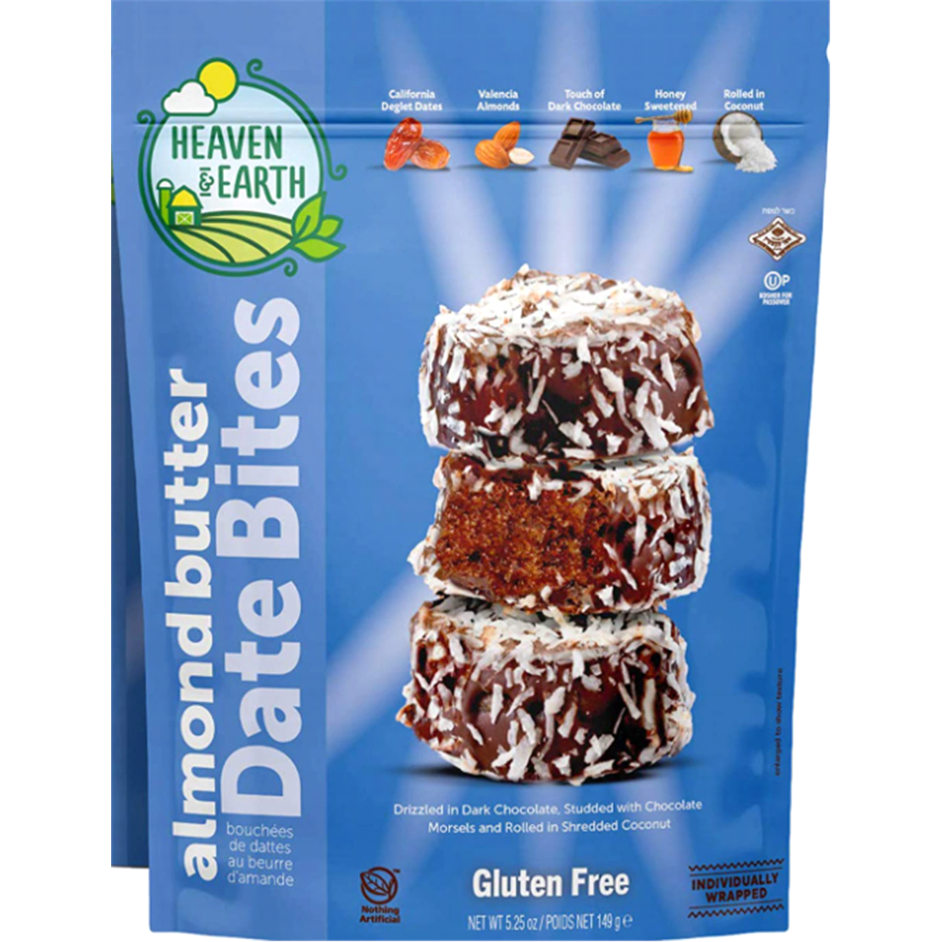 slide 1 of 1, Heaven & Earth Gluten Free Chocolate Covered Almond Butter Date Bite Truffles With Coconut Flakes, 5.25 oz