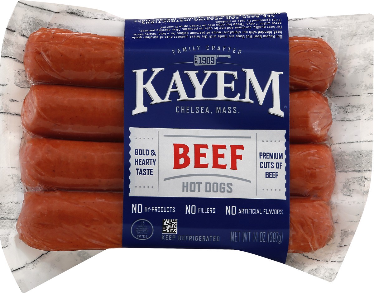 slide 1 of 9, Kayem Beef Hot Dogs 14 oz, 14 oz