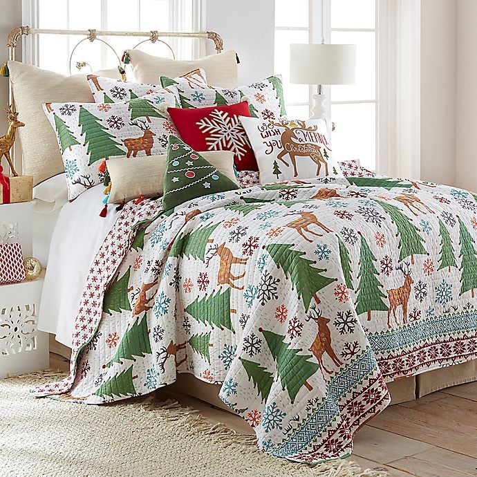 slide 1 of 3, Levtex Home Elsa Reversible King Quilt Set - Green/Red, 3 ct