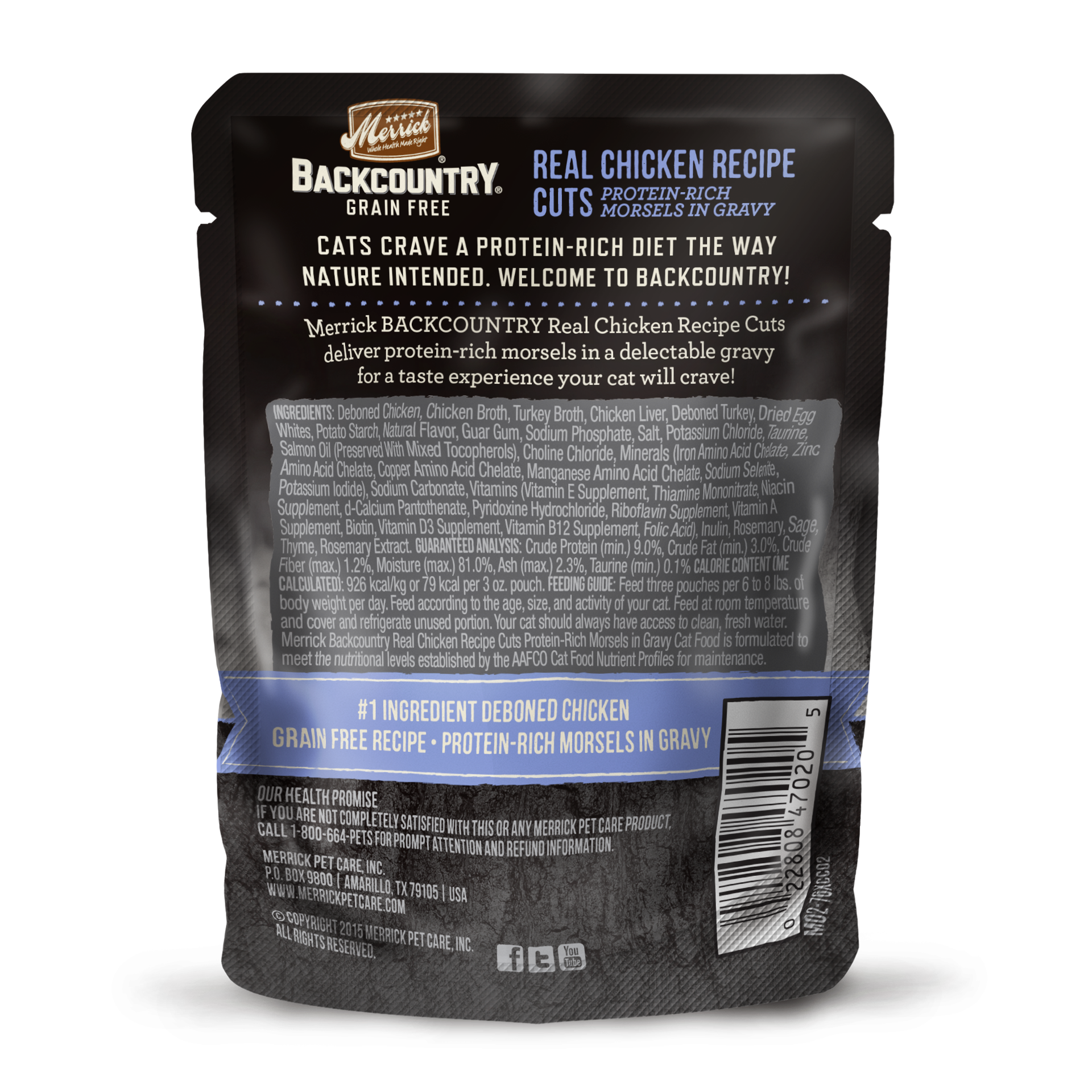 slide 4 of 4, Merrick Backcountry Grain Free Wet Cat Food Real Chicken Recipe Cuts in Gravy - 3 oz Pouch, 3 oz