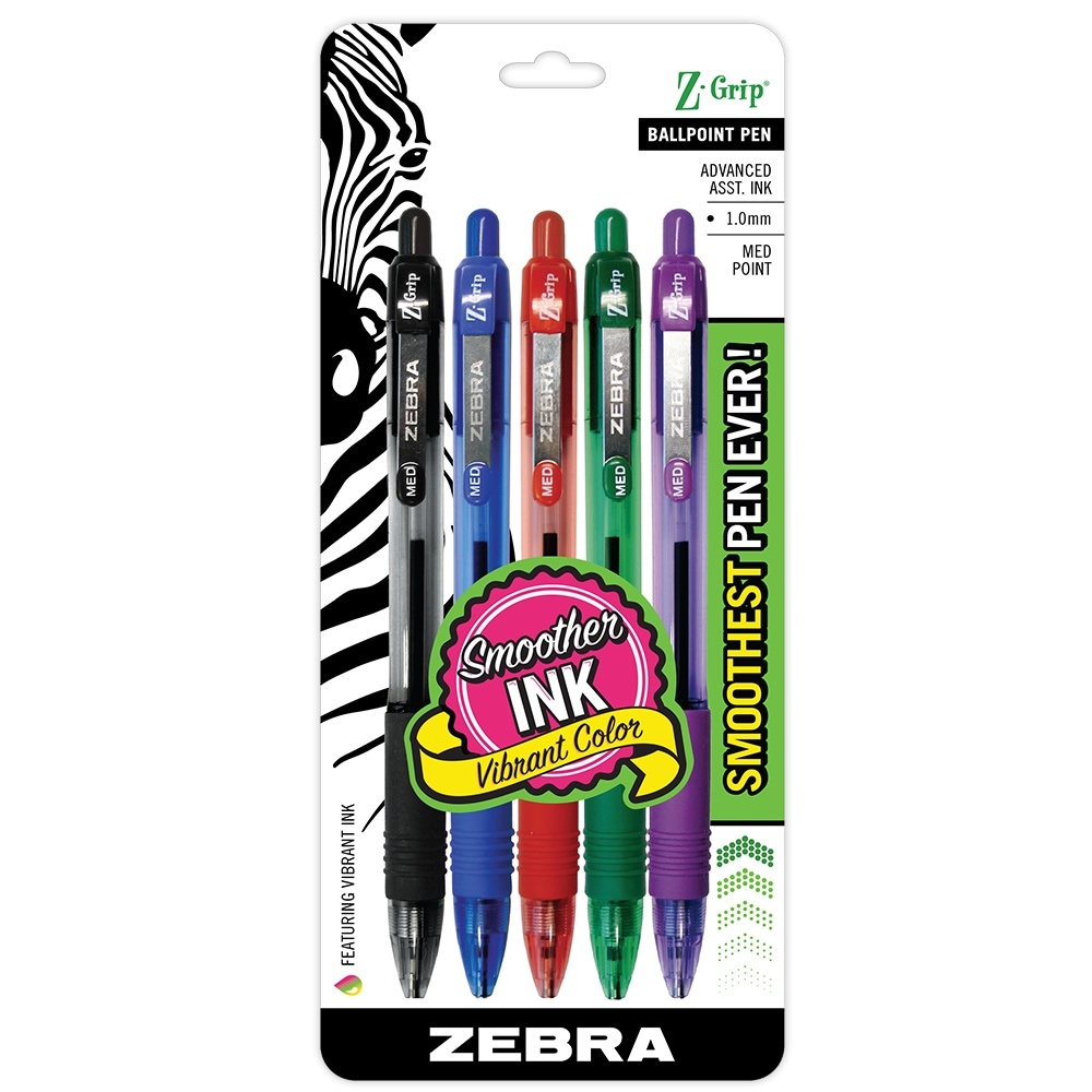 slide 1 of 1, Zebra Z Grip Retractable Ballpoint Pen Medium, 5 ct