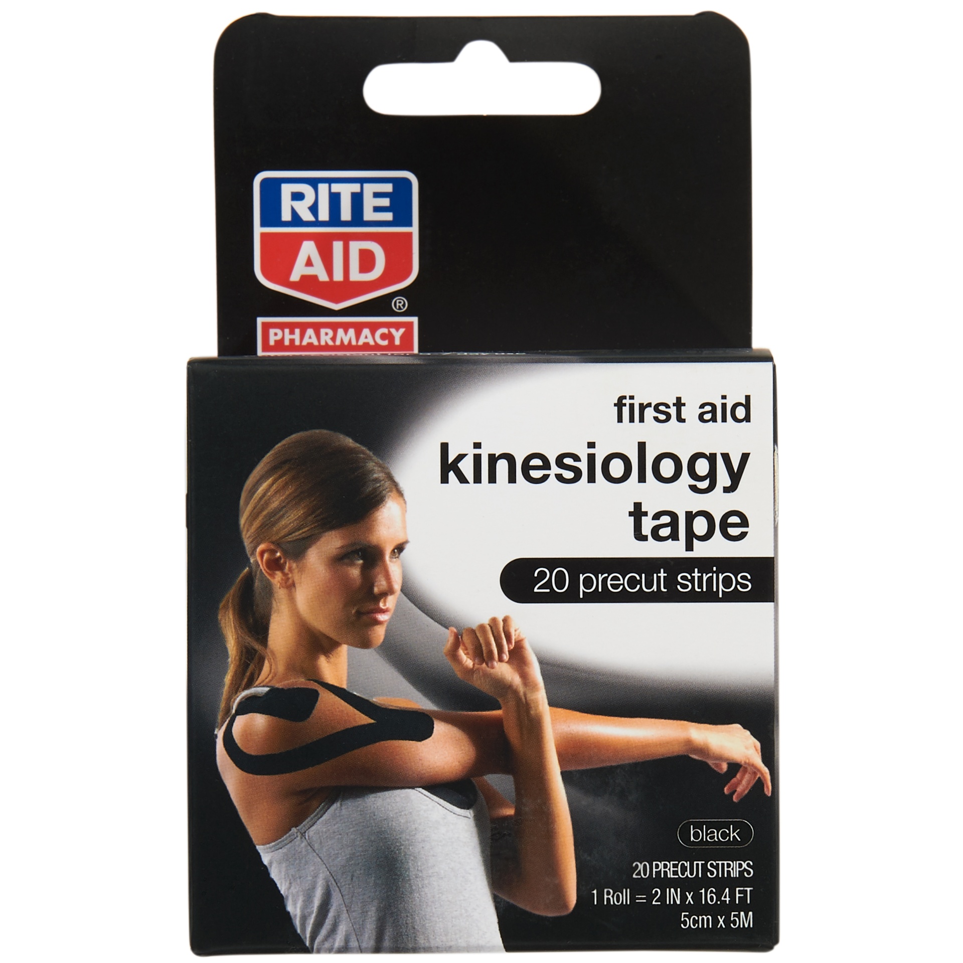 slide 1 of 1, Rite Aid First Aid Kinesiology Tape Strips, Black, 20 ct