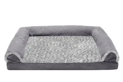 Furhaven Large Twotone Faux Fur & Suede Orthopedic Sofa Dog Bed - Gray