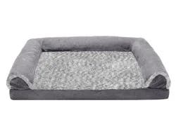 Furhaven Large Twotone Faux Fur & Suede Orthopedic Sofa Dog Bed - Gray