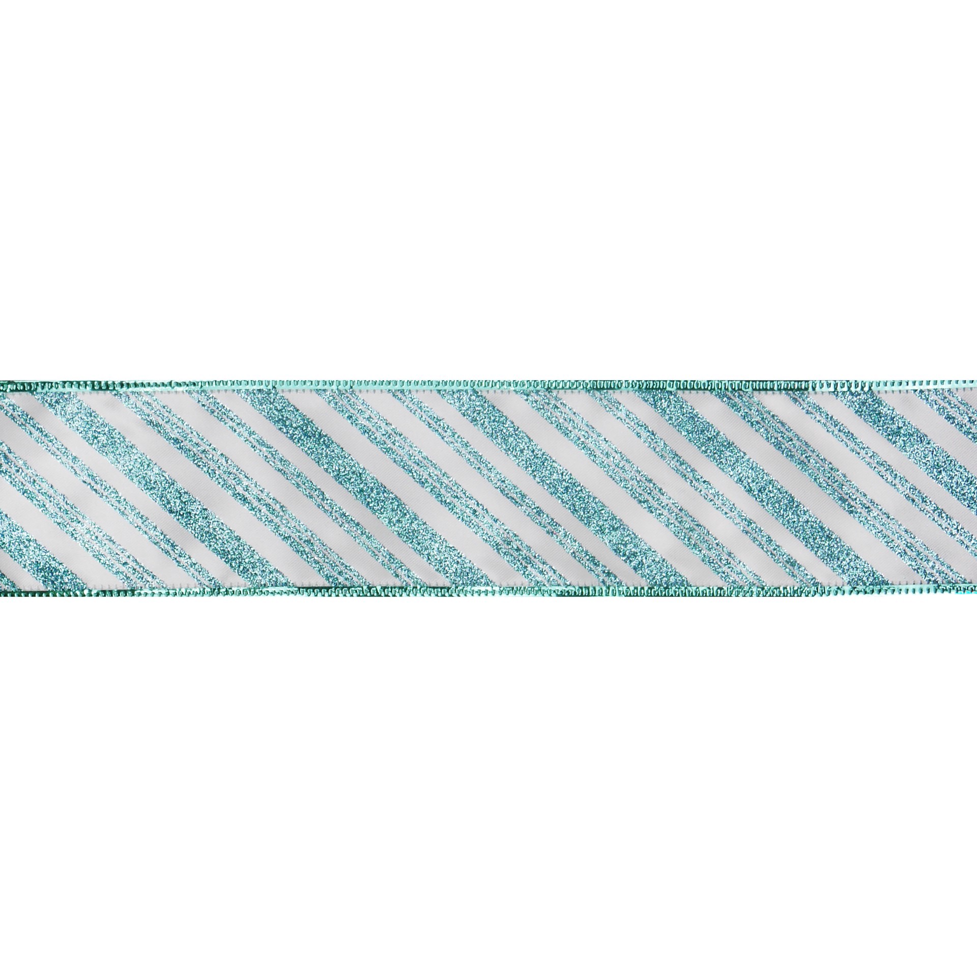 slide 2 of 3, 2.5" X 20ft. Turquoise Glitter Diagonal Stripes Wired Taffeta Ribbon By Celebrate It, 2.5 in x 20 ft