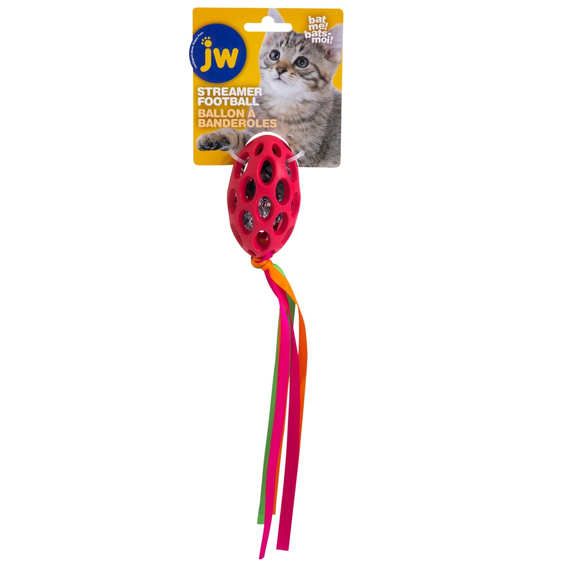 slide 1 of 1, JW Pet Cataction Football With Streamers, MED