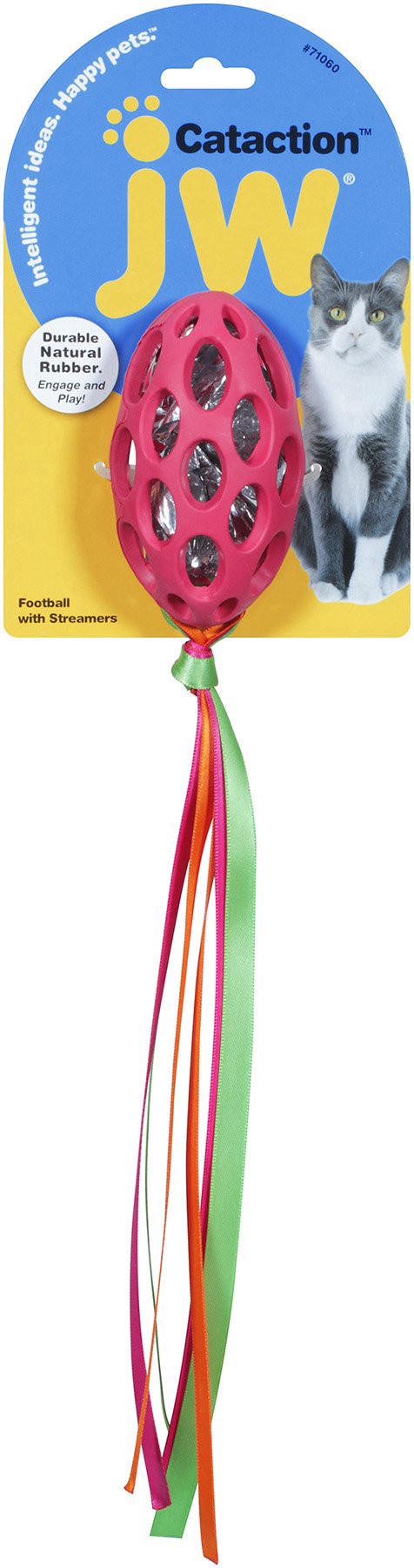 slide 1 of 1, JW Pet Cataction Football With Streamers, MED