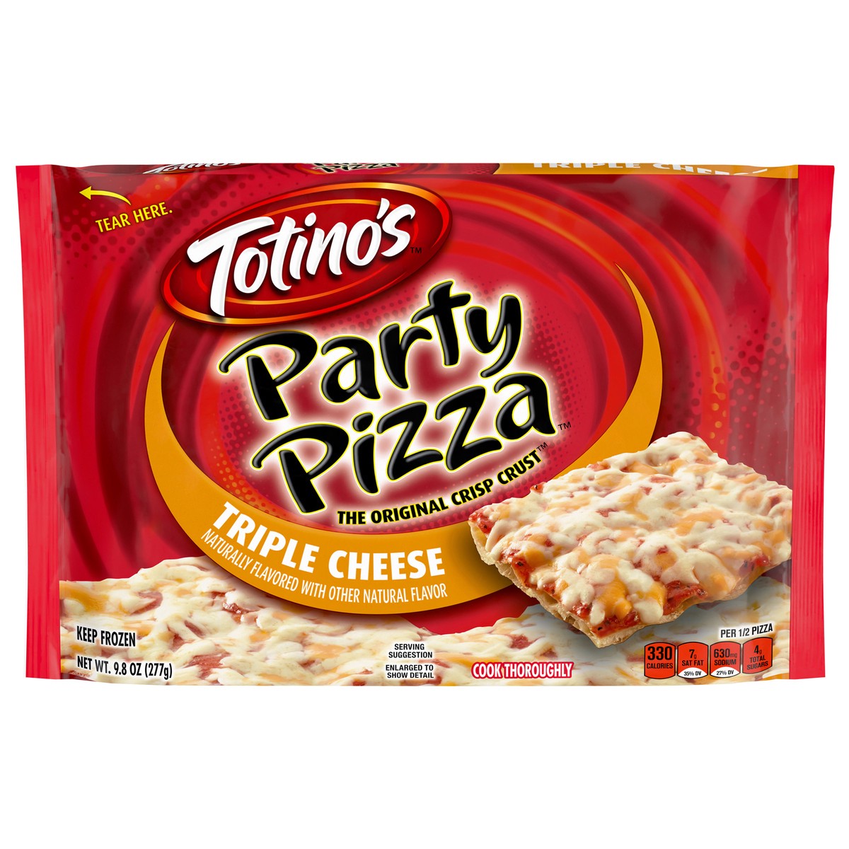 slide 1 of 9, Totino's Party Pizza, Triple Cheese, Frozen Snacks, 1 Ct, 9.8 oz, 9.8 oz