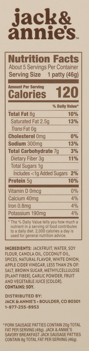 slide 9 of 9, Jack & Annie's Vegan Savory Breakfast Jackfruit Sausage Patties 5 ea, 5 ct