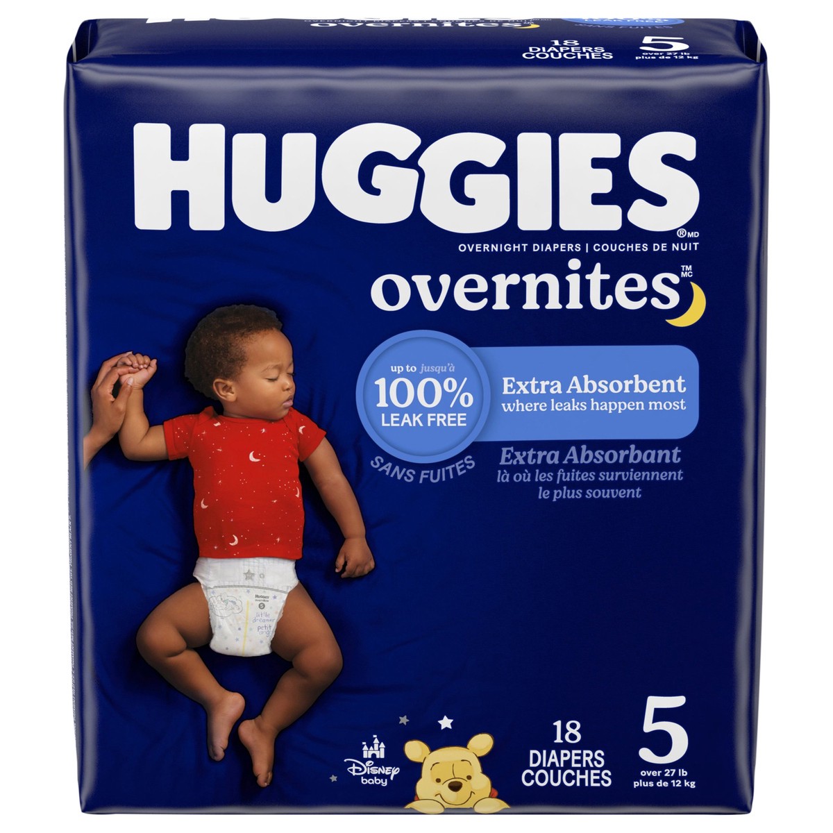 slide 1 of 5, Huggies Overnites Nighttime Baby Diapers, Size 5 (27+ lbs), 18 Ct, 18 ct