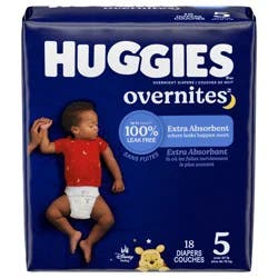 Huggies Overnites Nighttime Baby Diapers, Size 5 (27+ lbs), 18 Ct